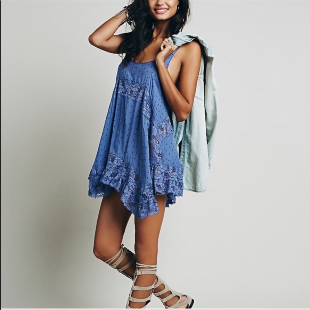 Free People Lace Blue Sleeveless Tunic Dress